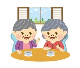 カフェで会話する女性　その1