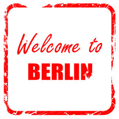 Welcome to berlin, red rubber stamp with grunge edges