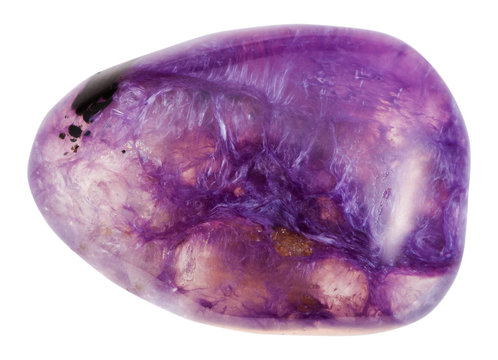 cabochon of charoite gemstone isolated on white