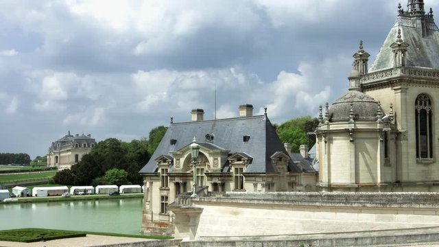 Chantilly castle beautiful park eith sculptures and fontaines