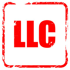 llc, red rubber stamp with grunge edges