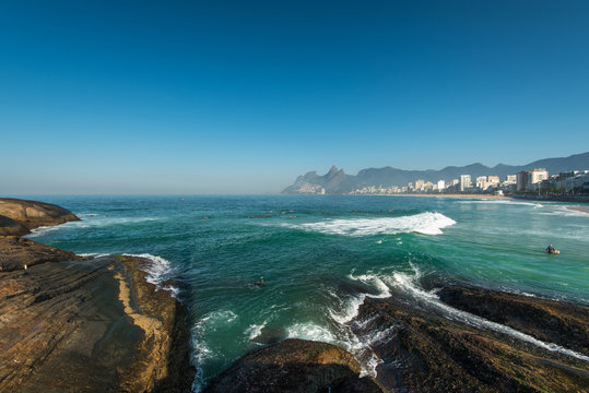 Rocks of Arpoador Beach and Ipanema Beach view in Rio de Janeiro, Brazil