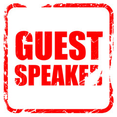 guest speaker, red rubber stamp with grunge edges