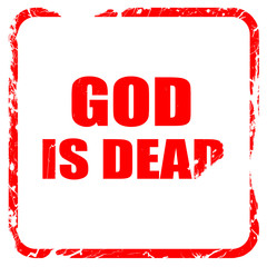 god is dead, red rubber stamp with grunge edges