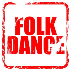 folk dance, red rubber stamp with grunge edges