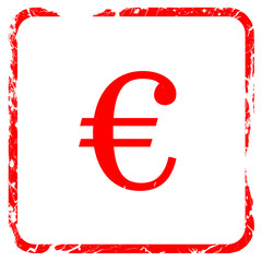 euro sign, red rubber stamp with grunge edges