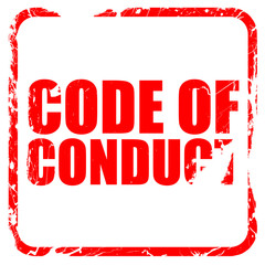 code of conduct, red rubber stamp with grunge edges