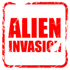 alien invasion, red rubber stamp with grunge edges