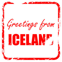 Greetings from iceland, red rubber stamp with grunge edges