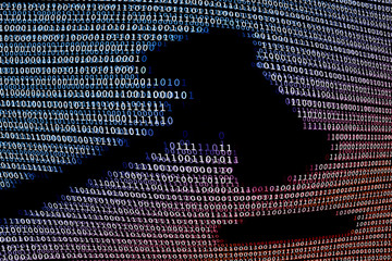 Hammer judge in digital background / Concept of technology lawsuit