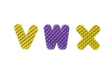 rubber alphabet puzzle on a letter vwx