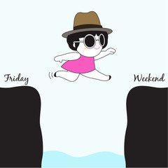 Happily Jumping To weekend Character illustration