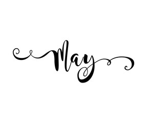 May. Verb English. Beautiful greeting card with calligraphy black text word. Hand drawn design elements. Handwritten modern brush lettering on a white background isolated. Vector illustration EPS 10