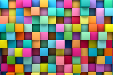 Abstract background of multi-colored cubes, 3D illustration