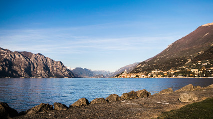 Fototapeta na wymiar Panorama of Lake Garda (Italy) near the town of Malcesine.