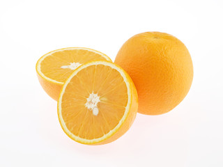 Slice of fresh orange isolated on white background