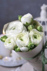 Bouquet of white ranunculus flowers (persian buttercup flowers)