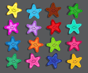 Colorful starfish with funny faces.Vector Illustration.