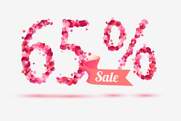 sixty five (65) percents sale. Digits of pink rose petals