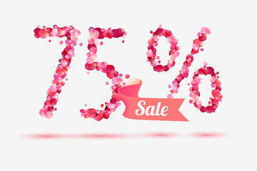seventy five (75) percents sale. Digits of pink rose petals