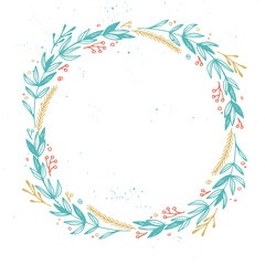 Obraz premium Hand drawn vector illustration - Wreath. Design element for invi