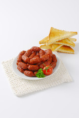 mini dry sausages and toast