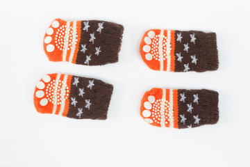 Cute orange-brown socks for cats and dogs on isolated white background