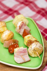 Meat and vegetables kekabs ready for grill