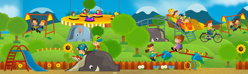 Cartoon scene of kids playing in the funfair - illustration for children
