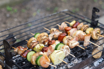 Meat and vegetables on the grill