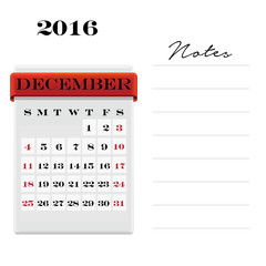 December Calendar with notes