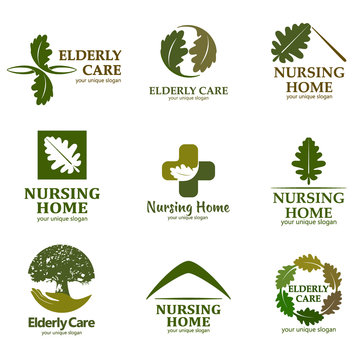 Set of logos with text.  Elderly care. Logo for the nursing home
