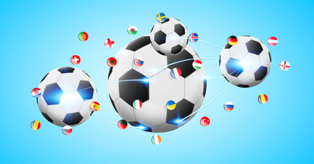 Football connected to each other with european flags