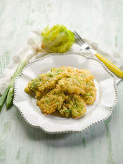 croquette with leek and lettuce, selective focus