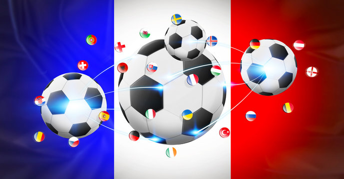 Football connected to each other with european flags