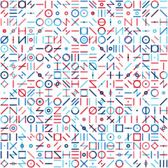 Vector Seamless Blue Red Colorful Random Geometric Line Signs Pattern