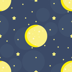 Seamless pattern with moon and stars in vector. Cute hand draw background.
