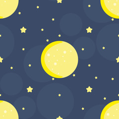 Seamless pattern with moon and stars in vector. Cute hand draw background.
