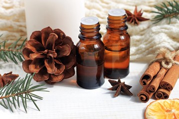 
Winter time cozy scents essential oil aroma blend. Conifer, orange, cone, anise, cinnamon....