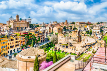 Obraz na płótnie Canvas Aerial view of Rome city centre. Tilt-shift effect applied