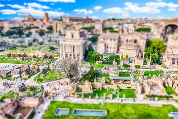 Obraz premium Scenic view over the Roman Forum, Italy. Tilt-shift effect applied
