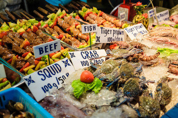 Fresh seafood on ice for sell