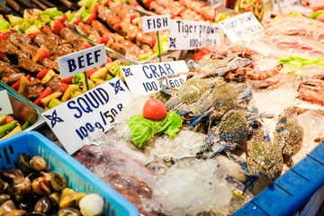 Raw sward fish on ice selling in fresh seafood market at Lipe is