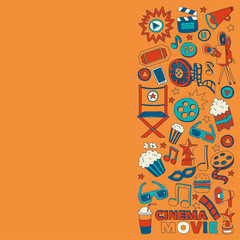 Cinema icons set. Cinema pattern. Cinema icons. Cinema background. Cinema set vector. Cinema set eps. Cinema texture. Cinema set. Filmmaking and movie hand drawn images.