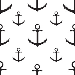 Monochrome seamless pattern with anchor on white background.
