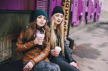 beautiful fashion girls outdoor