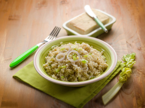 risotto with stracchino cheese,selective focus