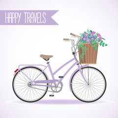 Cute bicycle with basket full of flowers