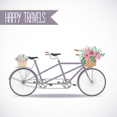 Cute bicycle with basket full of flowers