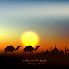 Fototapeta na wymiar ramadan kareem background in evening sky with sun